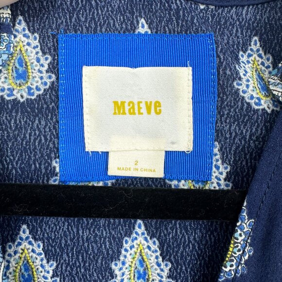 Anthropologie‎ Maeve Eclipsed Midi Dress Stripe Paisley Mixed Print Blue Size 2 - Picture 7 of 10